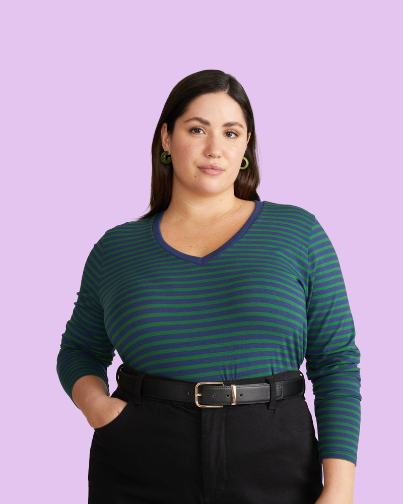 Long Sleeve V Rex - Cenote/Jardin Stripe