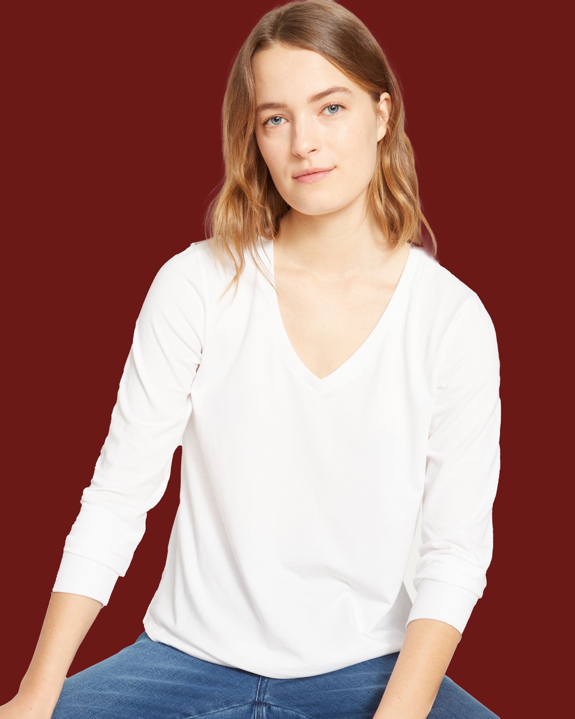 Long Sleeve V Rex - White