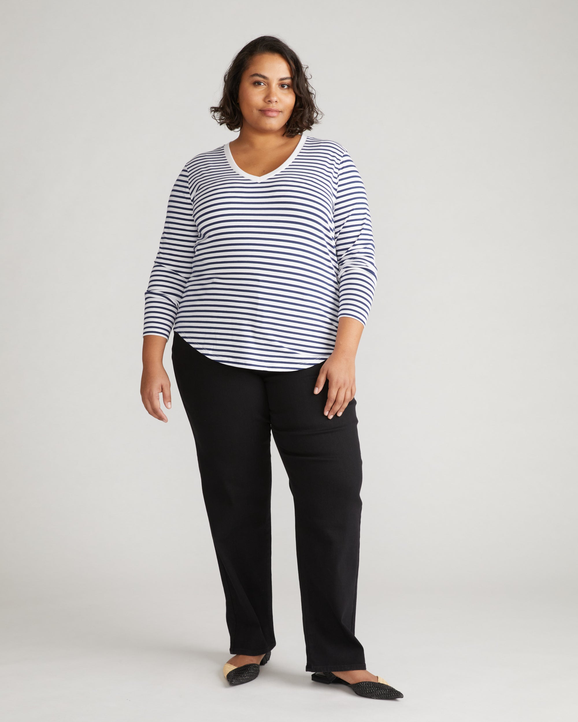 Long Sleeve V Rex - White/Cenote Stripe