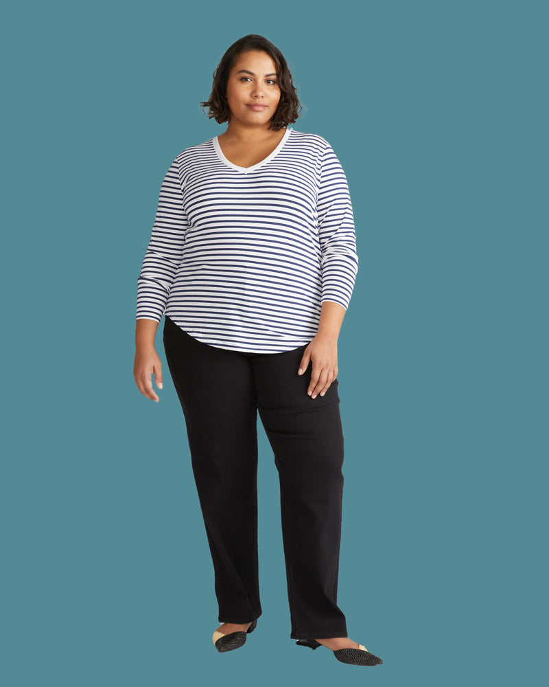 Long Sleeve V Rex - White/Cenote Stripe