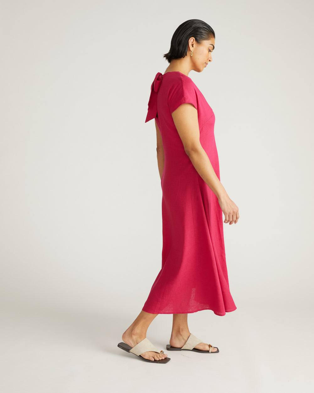 Louvre Bow Back Linen Dress - Cerise