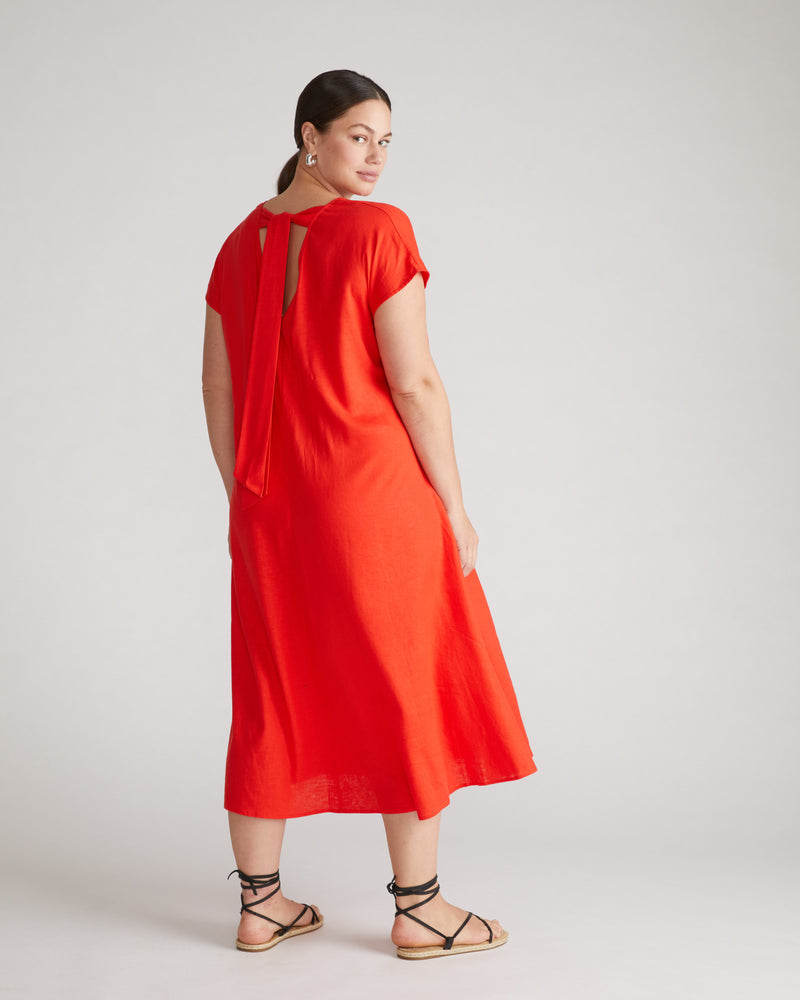 Louvre Bow Back Linen Blend Dress - Shoreline Sunset | Plus Size & Straight Size Women's Fashion | Universal Standard