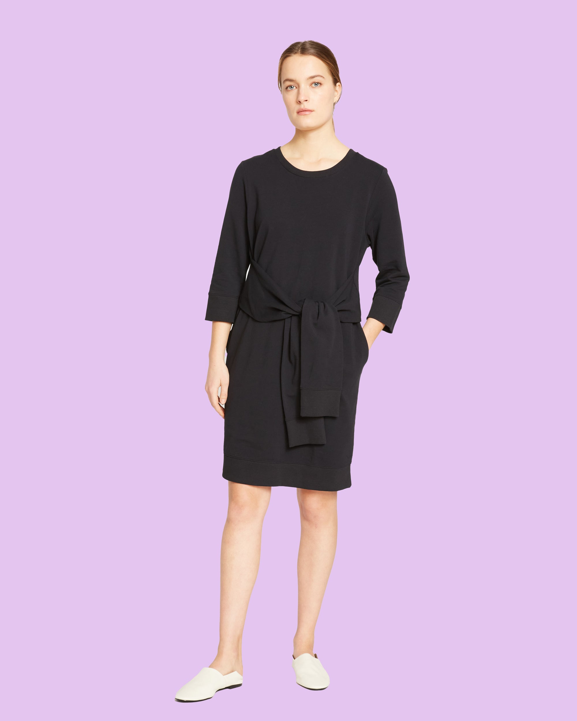 Misa Tie Sweatshirt Dress - Black