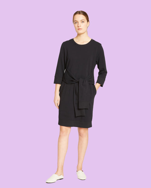 Misa Tie Sweatshirt Dress - Black