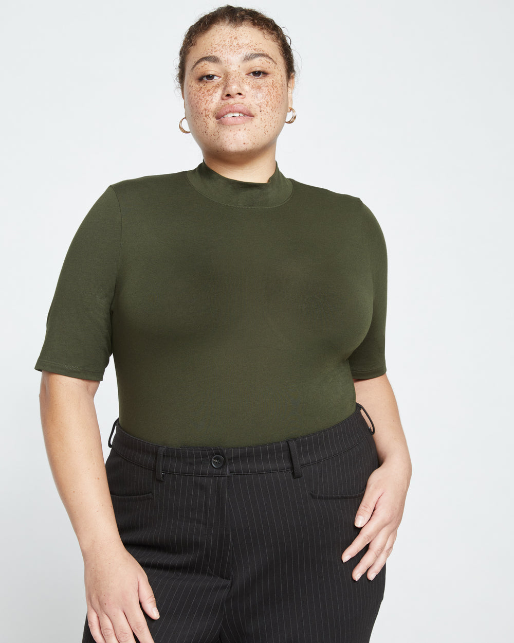 Modern Mock Neck Tee - Evening Forest