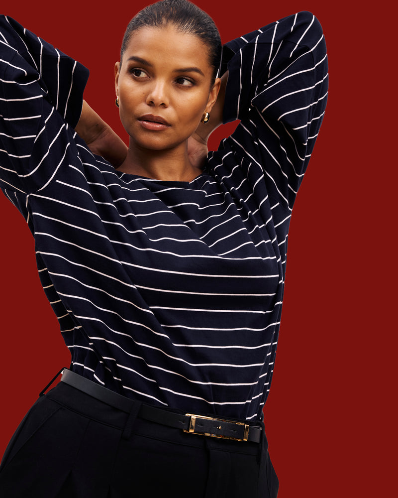 Montauk Breton Stripe Bell Sleeve Top - Navy Pinstripe