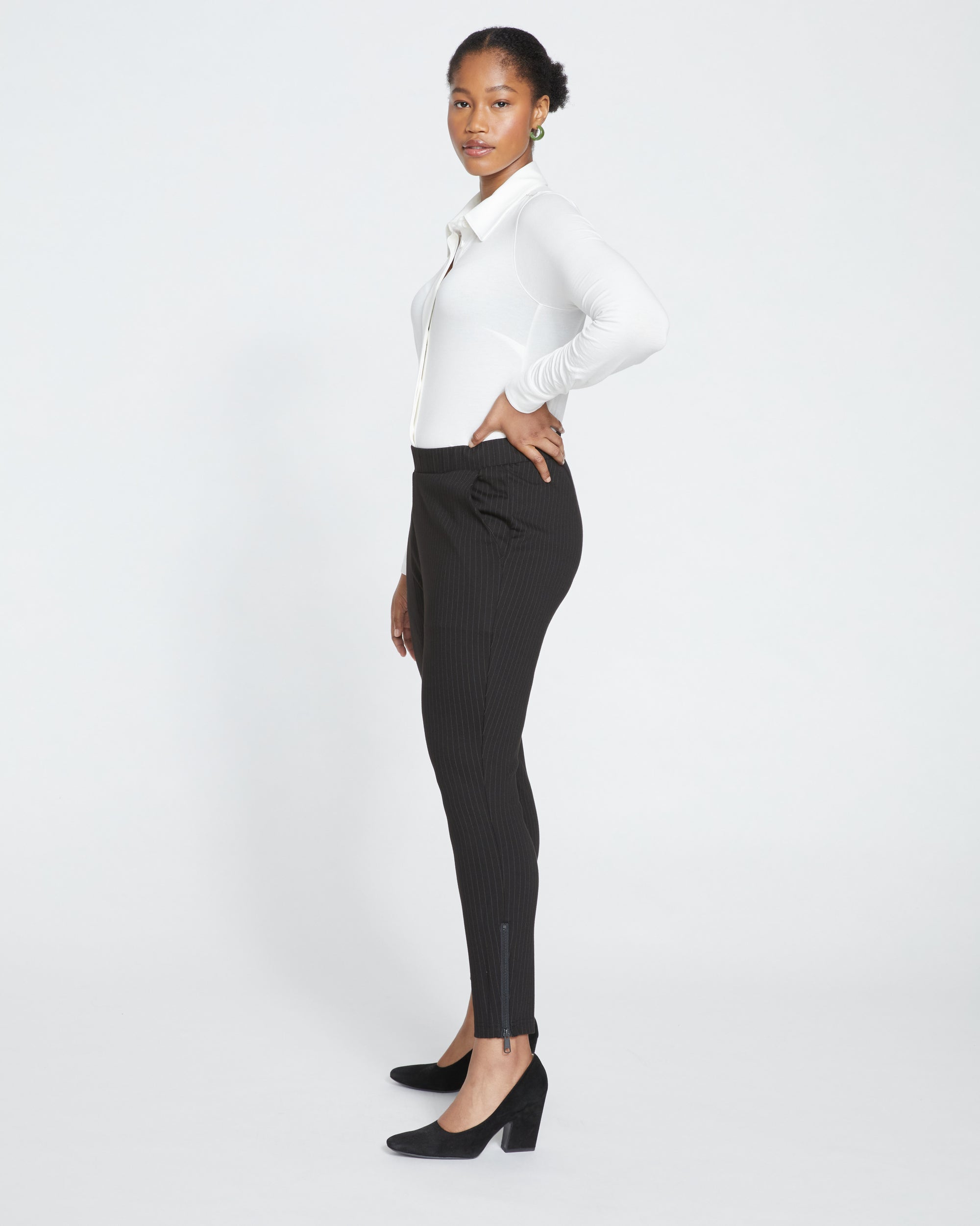 Moro Pocket Signature Ponte Pants - Slate Pinstripe