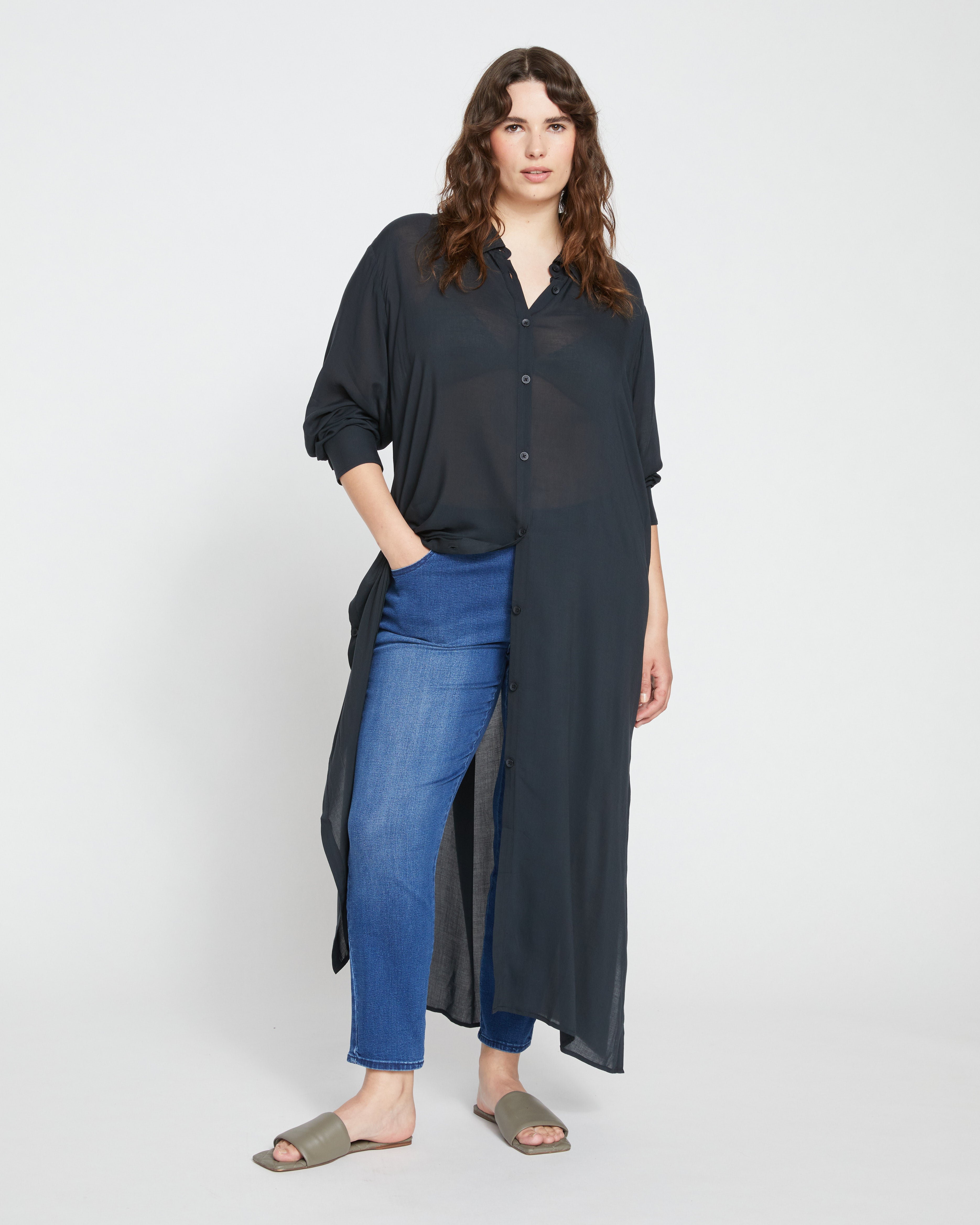 Nailah Button Down Tunic - Black
