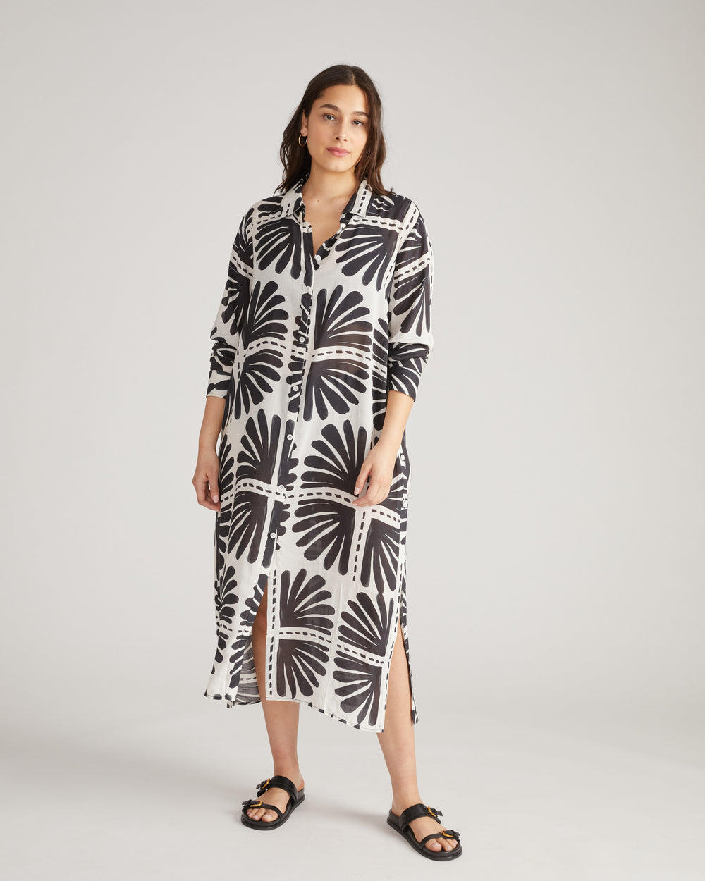 Nailah Button Down Tunic - Ink Bloom Print