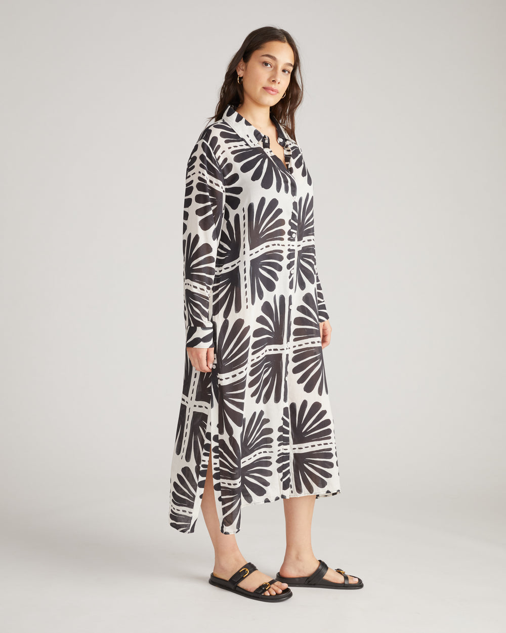 Nailah Button Down Tunic - Ink Bloom Print