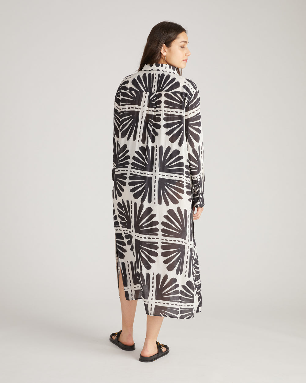 Nailah Button Down Tunic - Ink Bloom Print