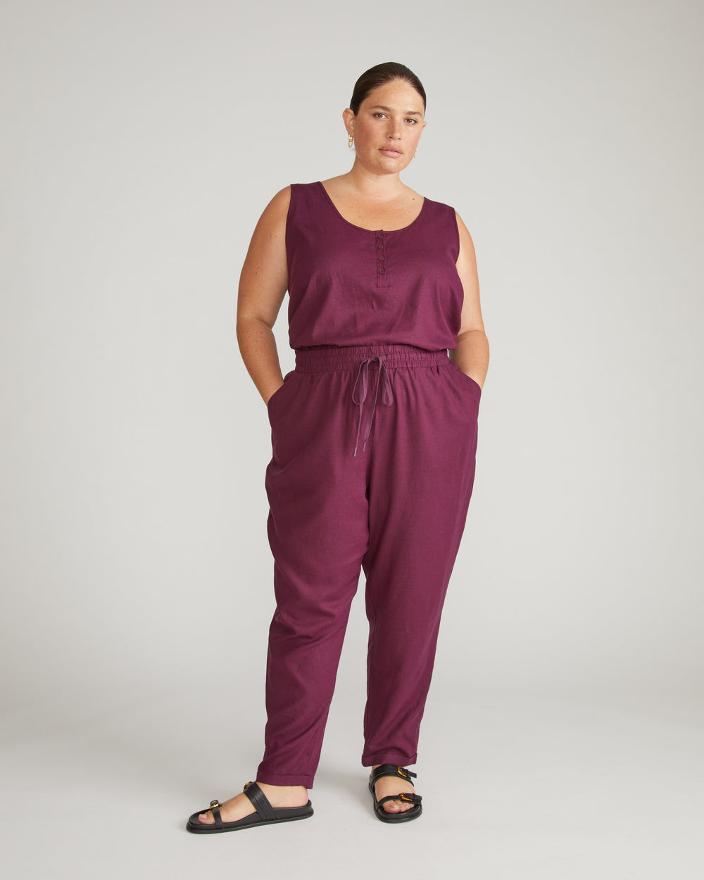 Sayville Linen Drawstring Pant - Acai