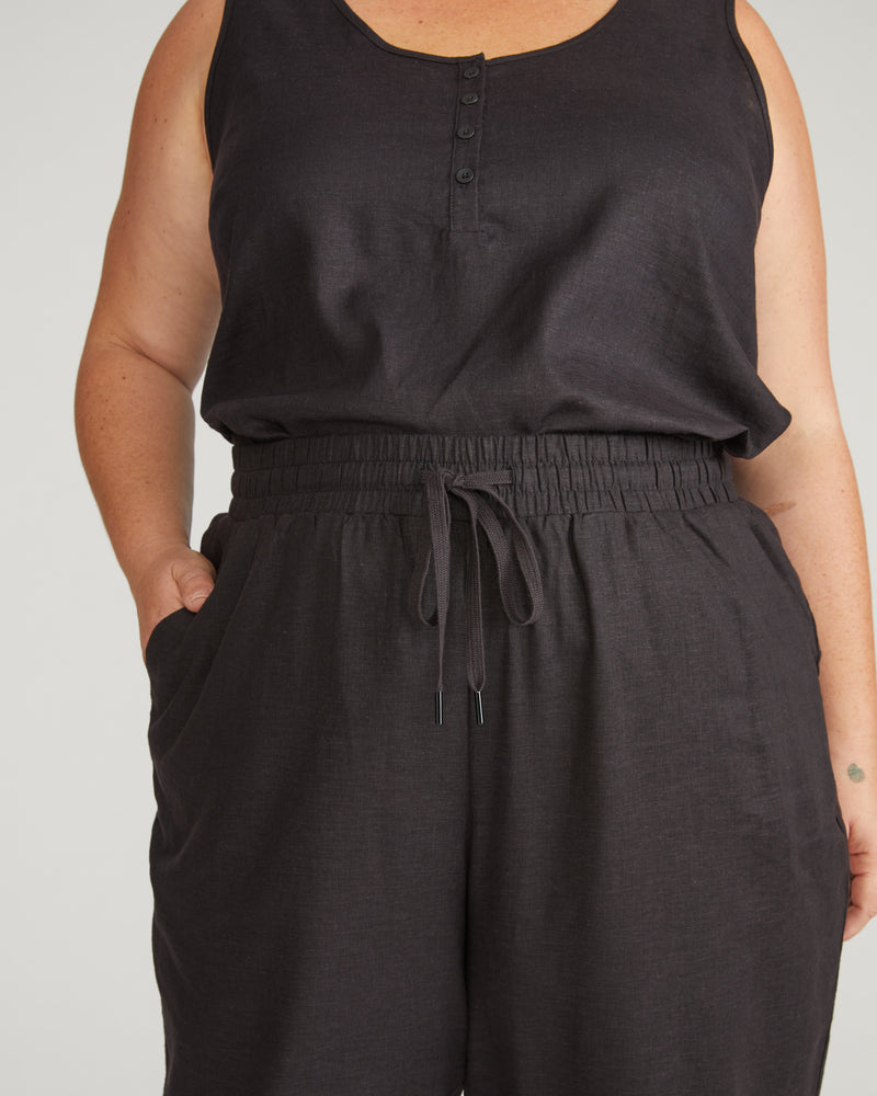 Sayville Linen Drawstring Pant - Black
