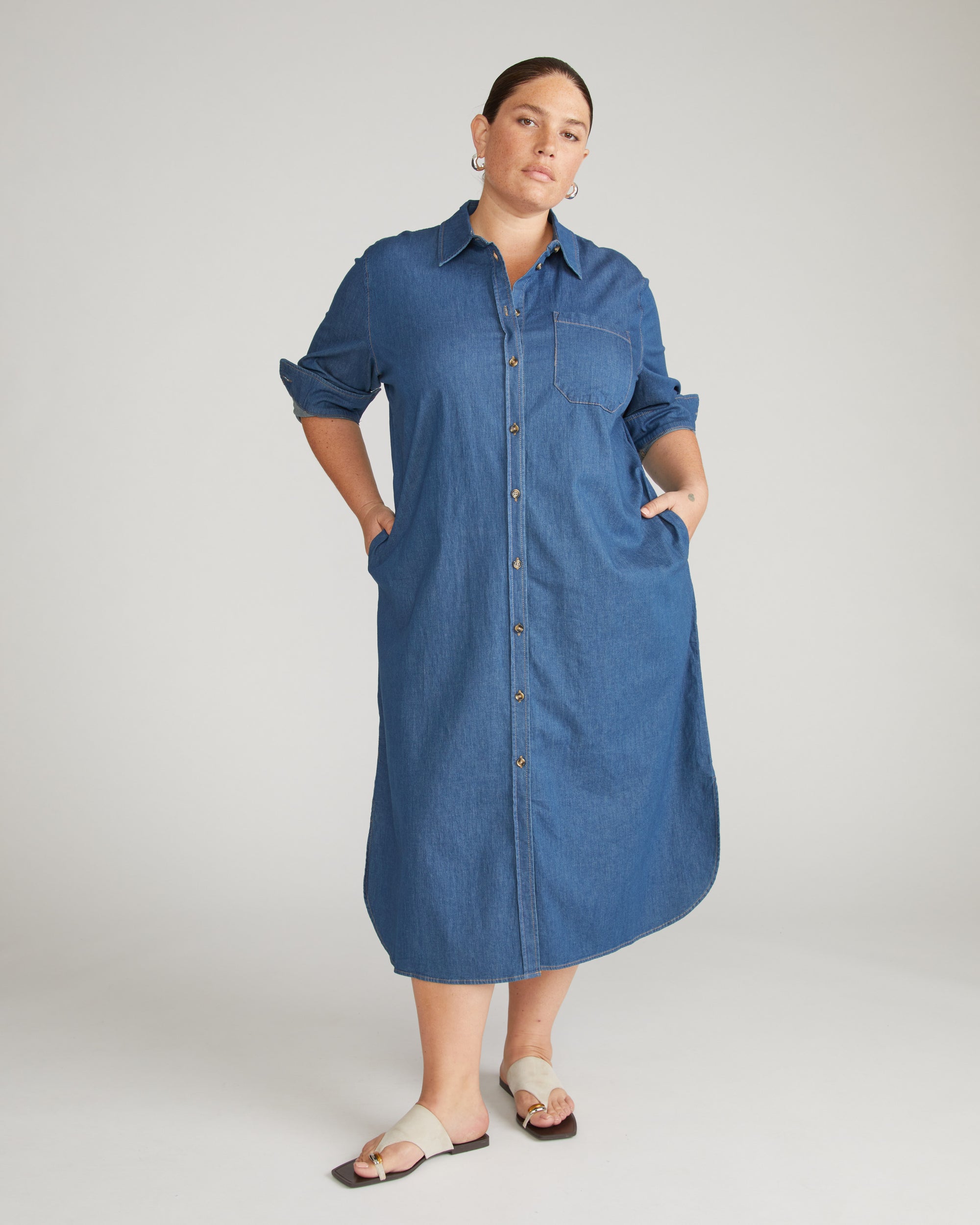 Odeon Stretch Cotton Chambray Shirtdress - Orion Blue