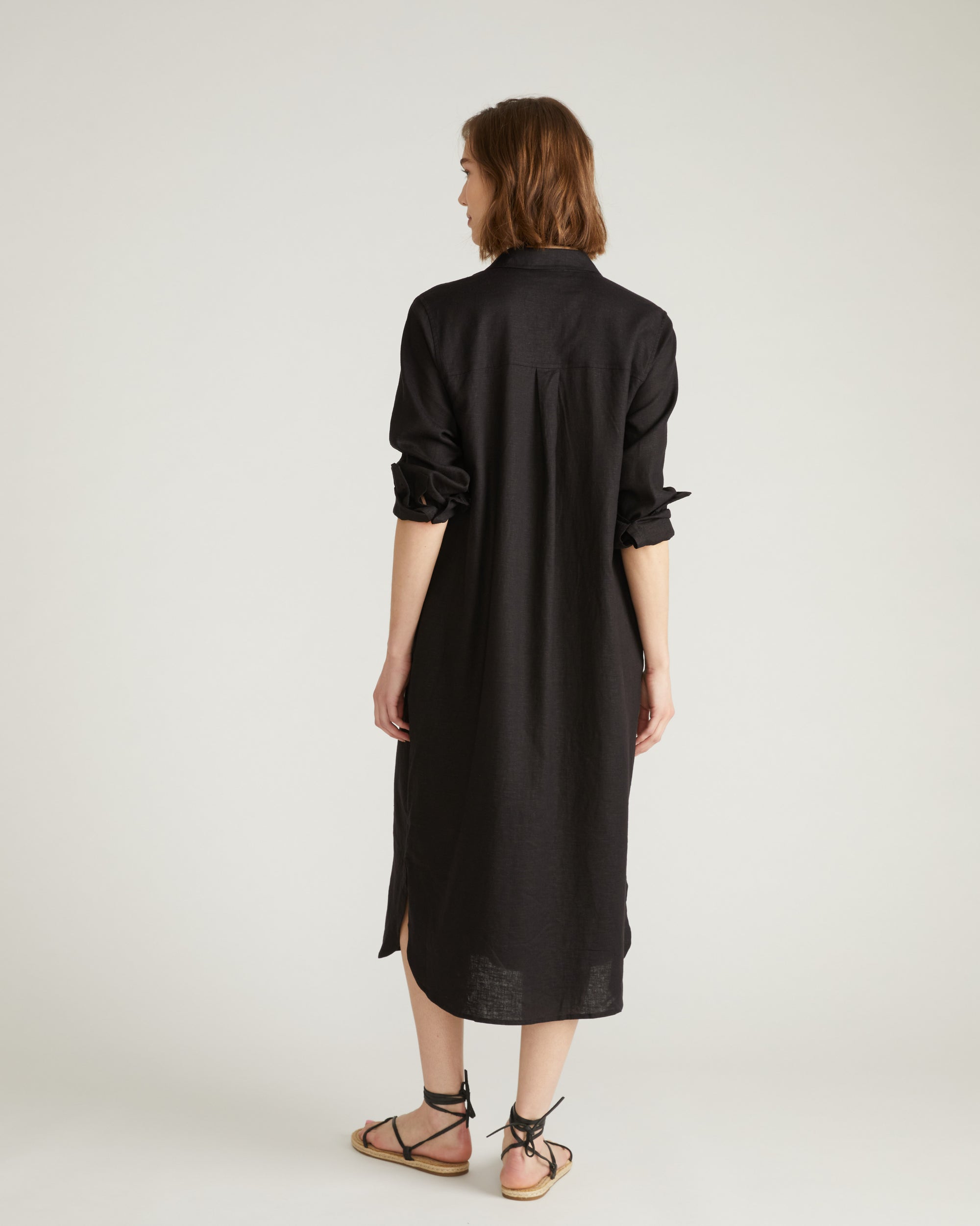 Woman wearing Odeon Linen Shirtdress - Black from Universal Standard