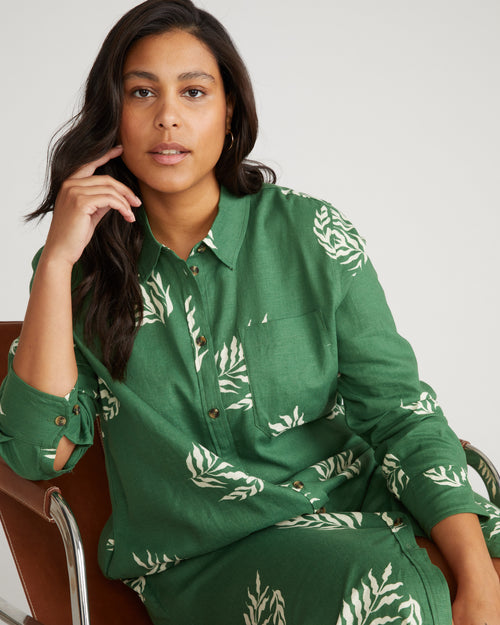 Odeon Linen Blend Shirtdress - Beachgrass Print in Green | Plus Size & Straight Size Women's Fashion | Universal Standard