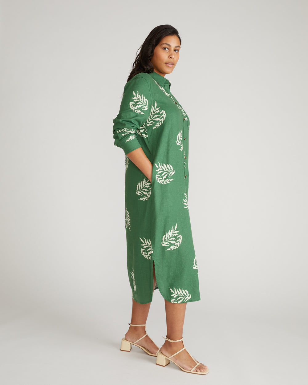 Odeon Linen Shirtdress - Beachgrass Print in Green