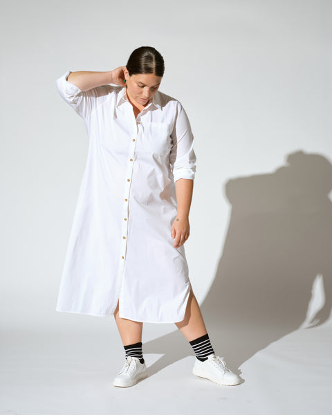 Odeon Stretch Poplin Shirtdress - White – Universal Standard