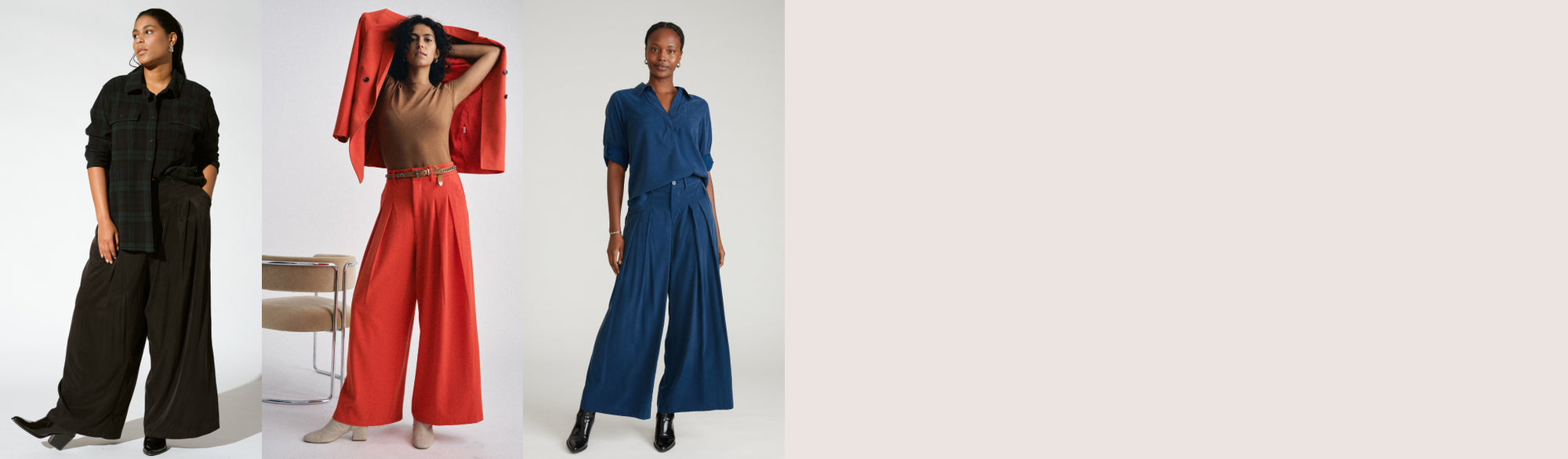 Model wearing styles from the The Palais Wide Leg Pant collection
