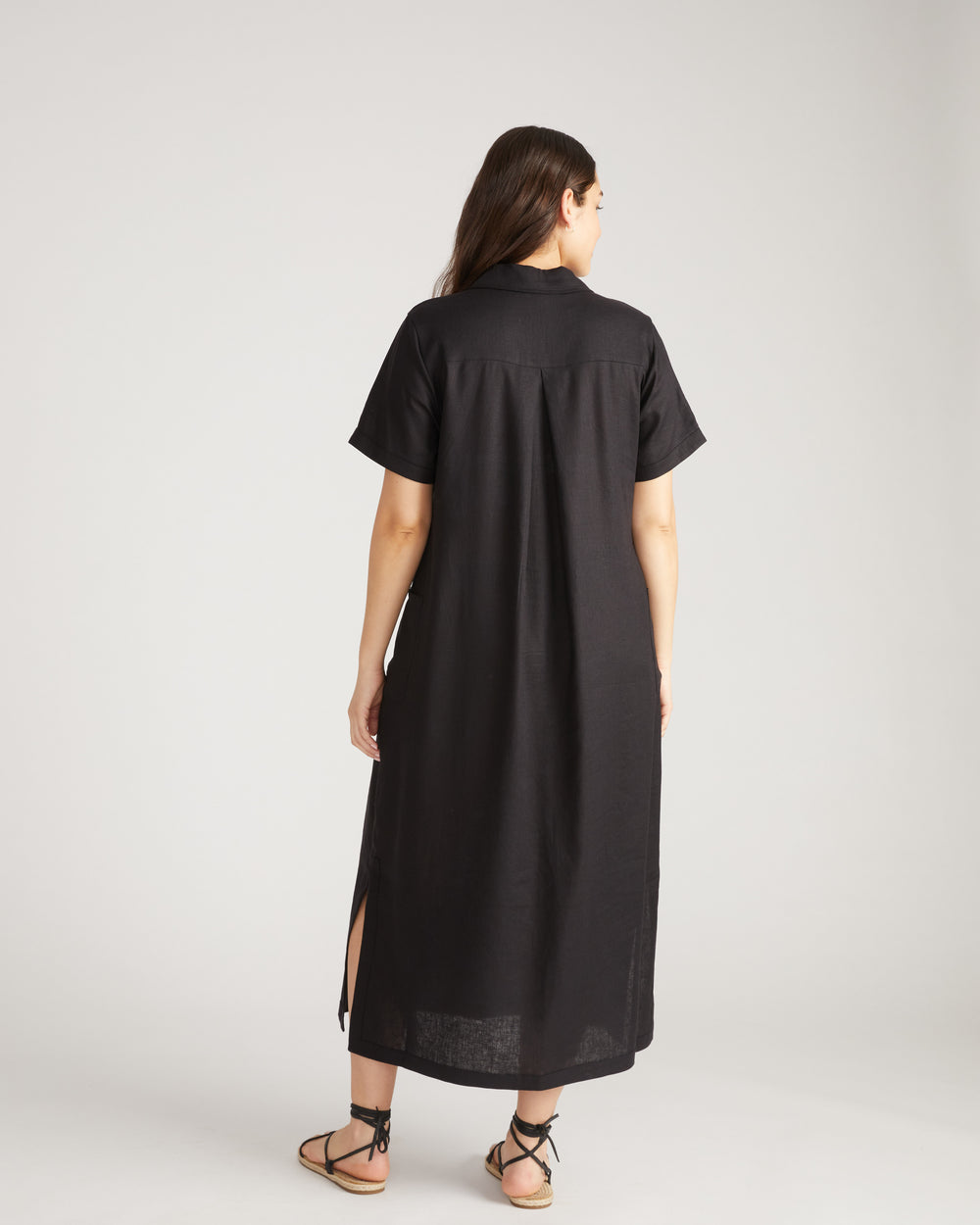 Padma Polo Neck Linen Dress - Black