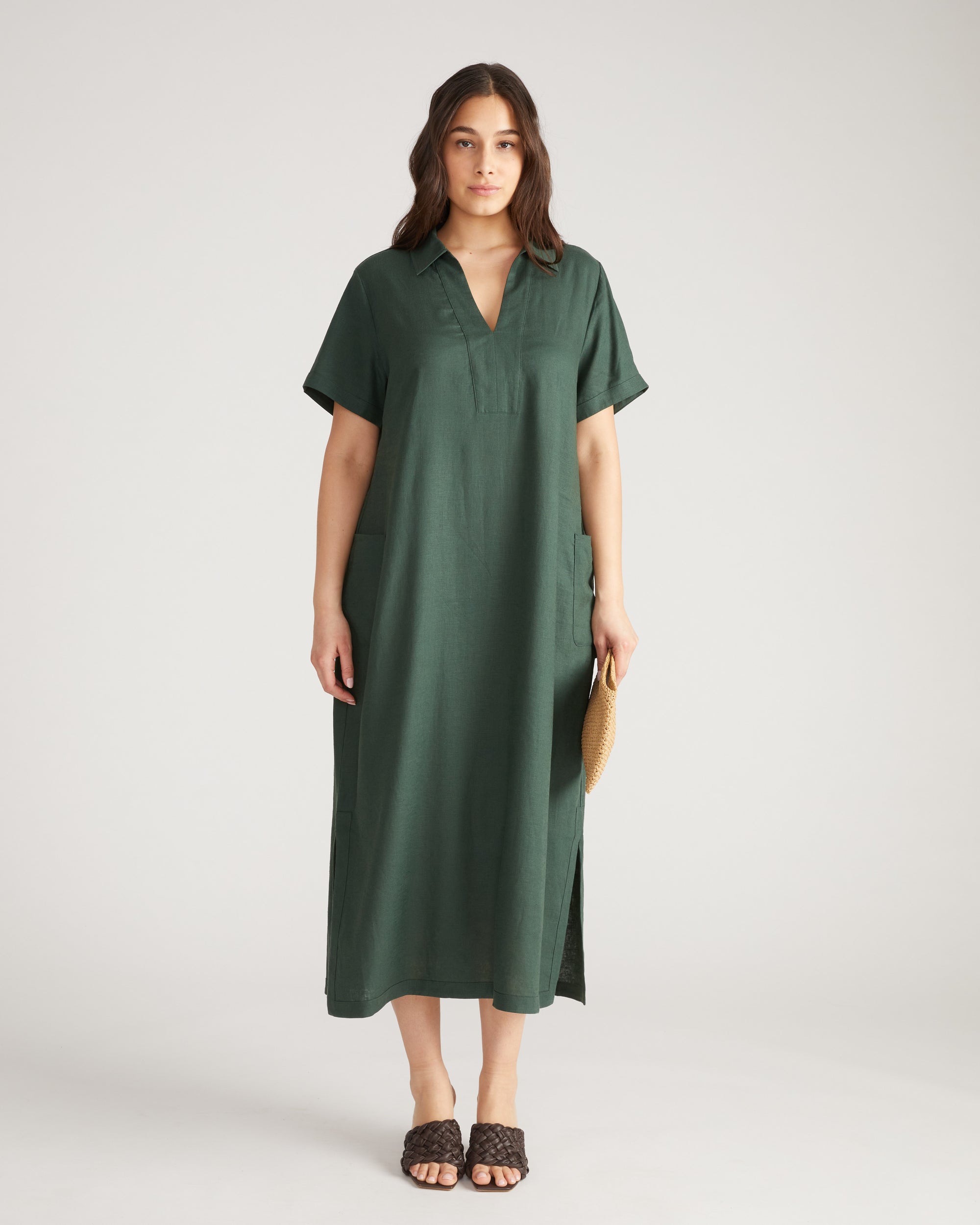 Padma Polo Neck Linen Dress - Luscious Green