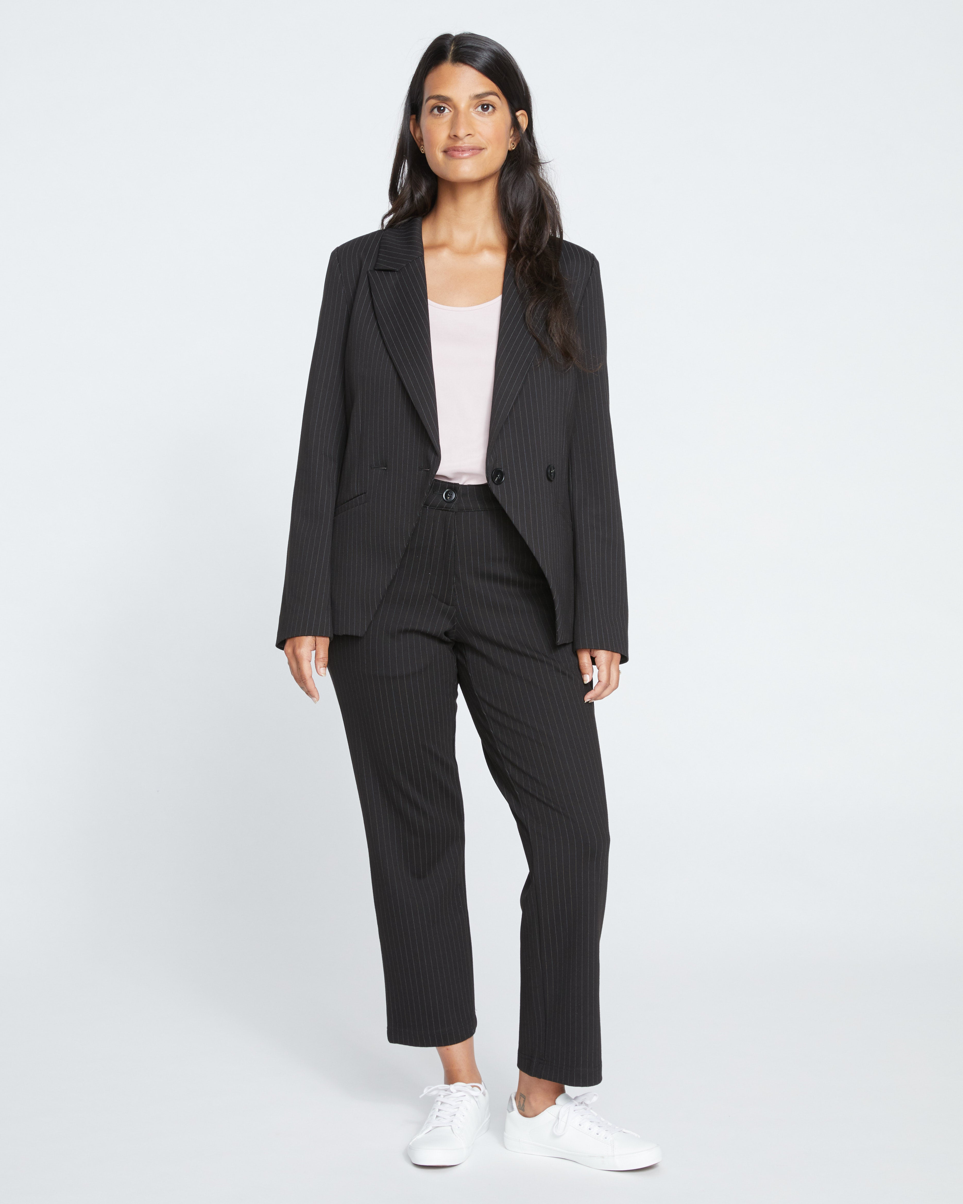 Bianca Double Breasted Ponte Blazer - Slate Pinstripe – Universal