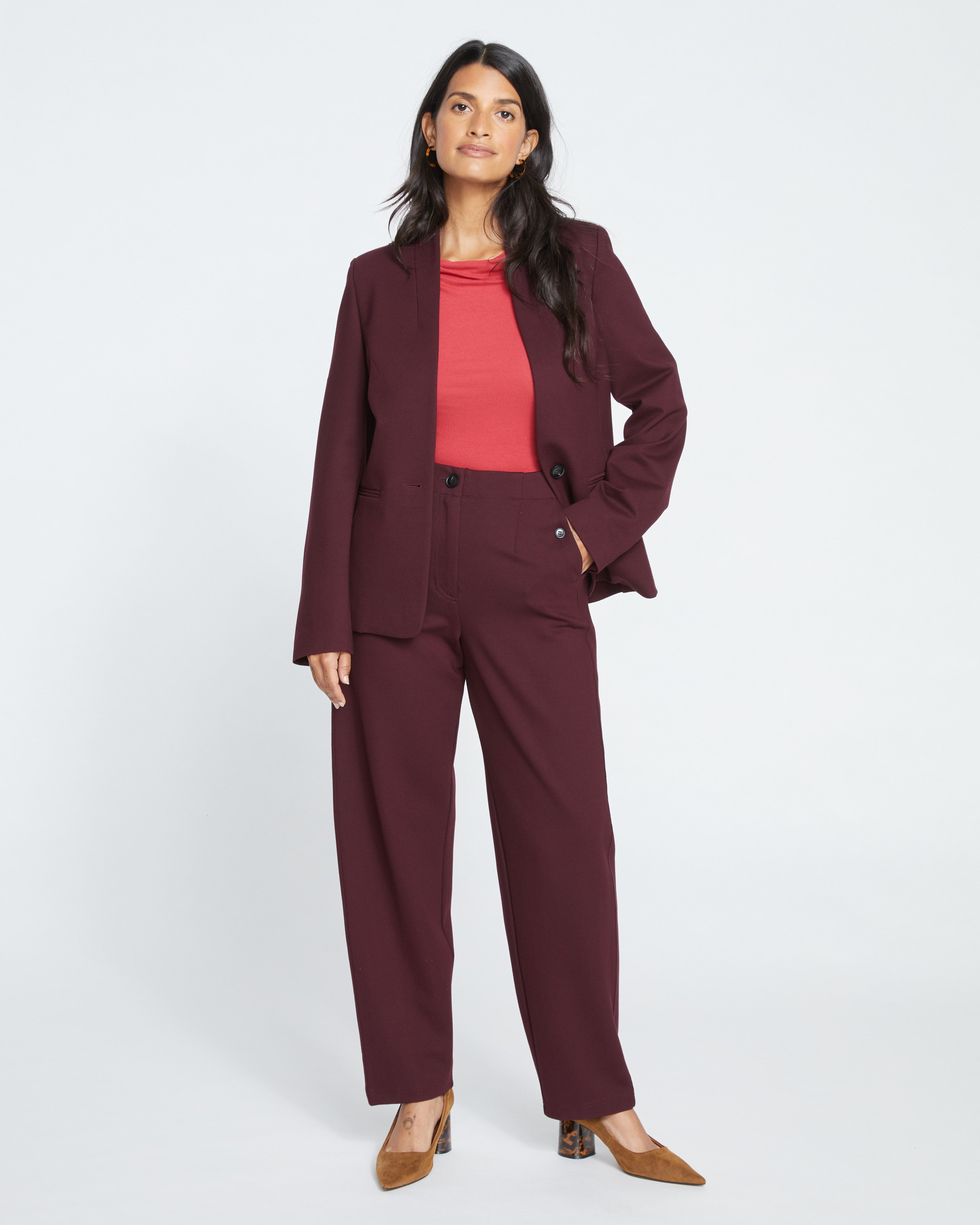 Lennox Collarless Ponte Blazer - Black Cherry – Universal Standard