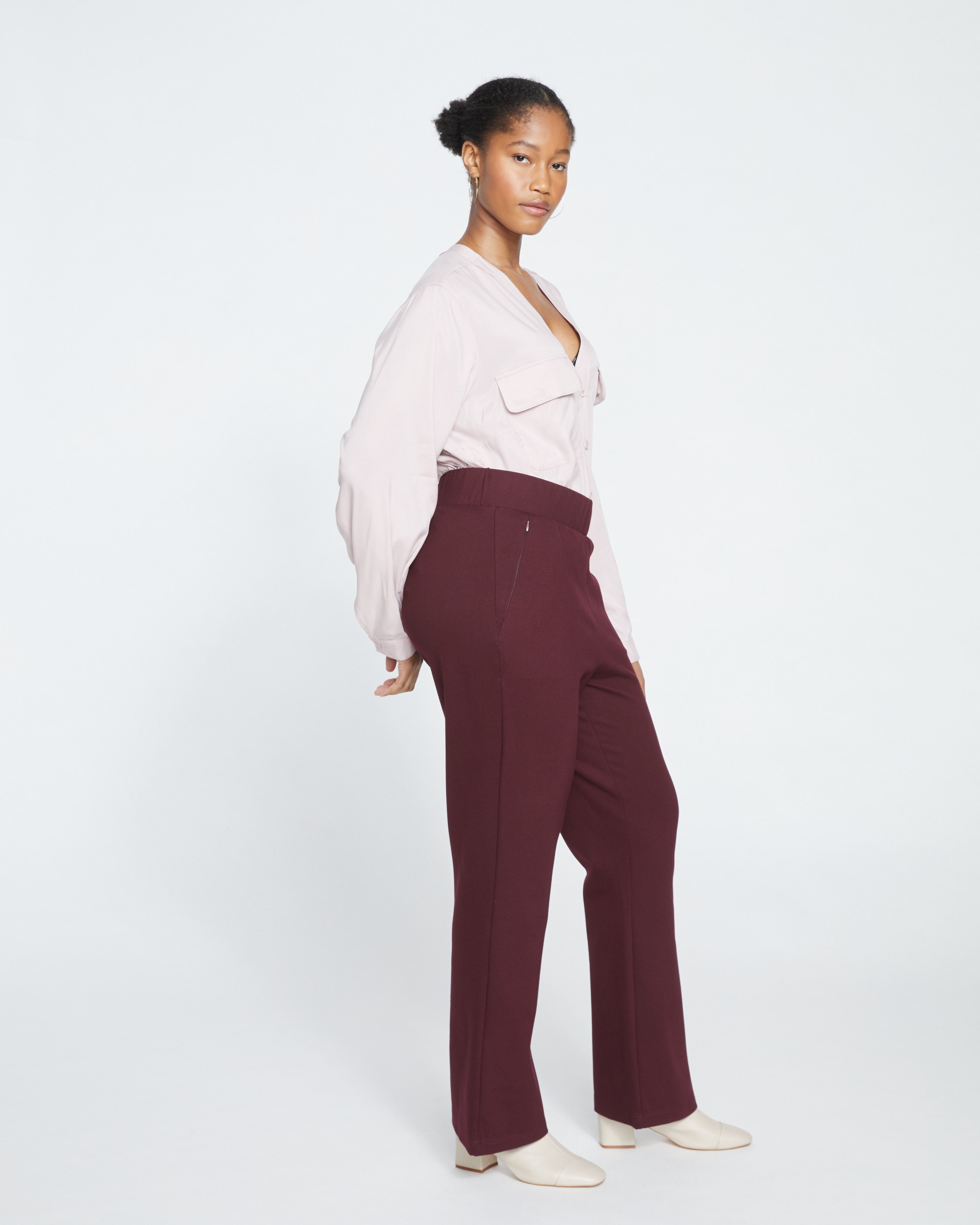 たまこちゃん 00s rebuild boots cut pants Pull On Bootcut Ponte Pants - Black Cherry – Universal Standard