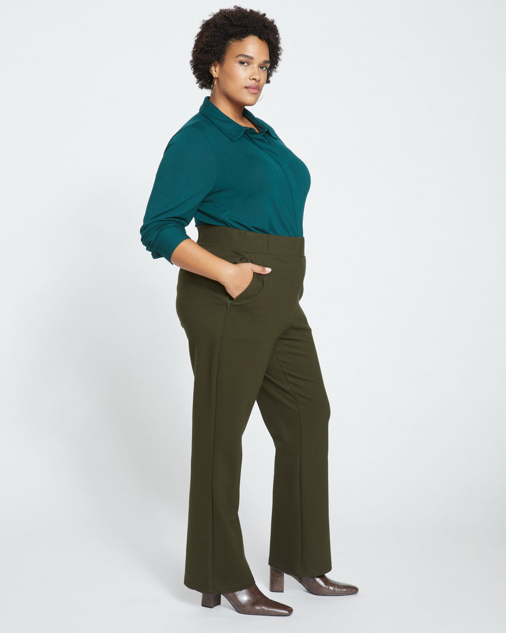 Pull On Bootcut Ponte Pants - Evening Forest