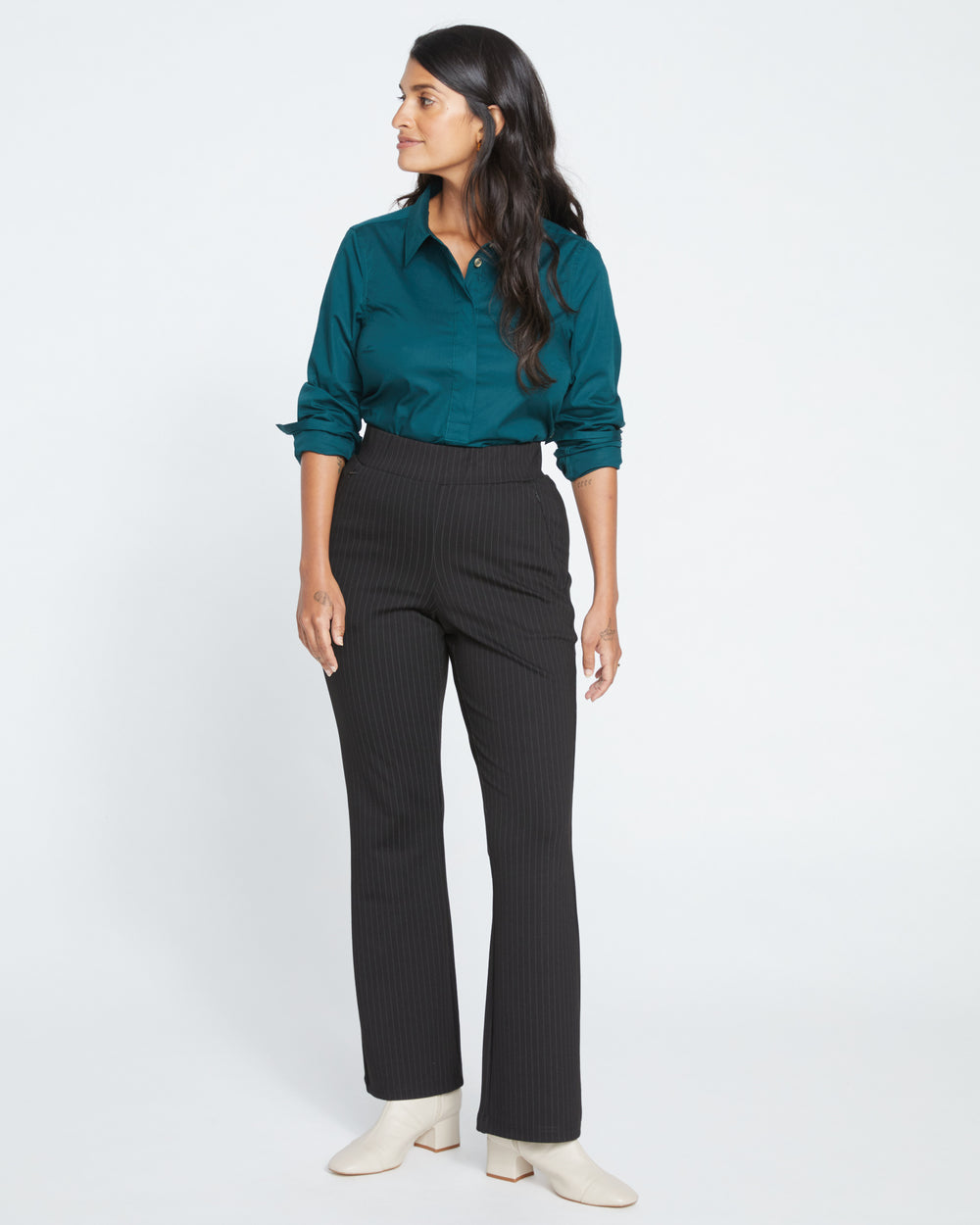 Pull On Bootcut Ponte Pants - Slate Pinstripe