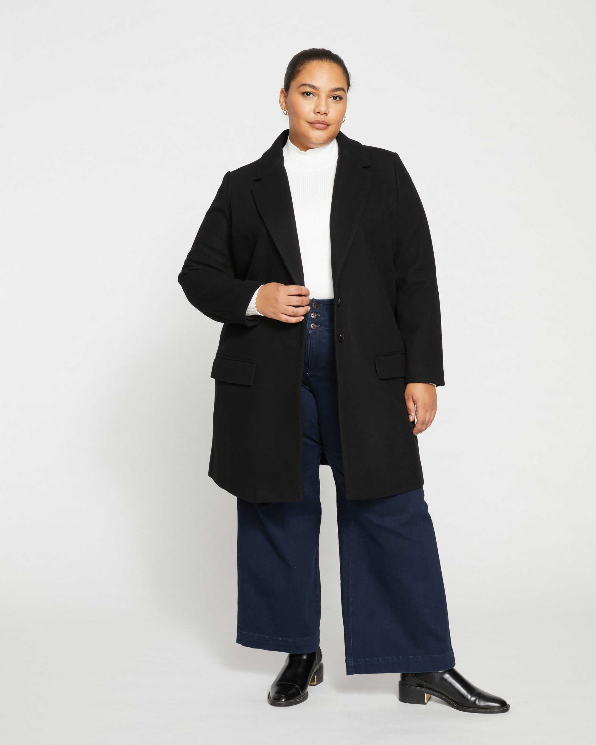 Harlow Classic Wool Coat - Black Universal Standard Harlow Classic Wool Coat - Black Universal Standard
