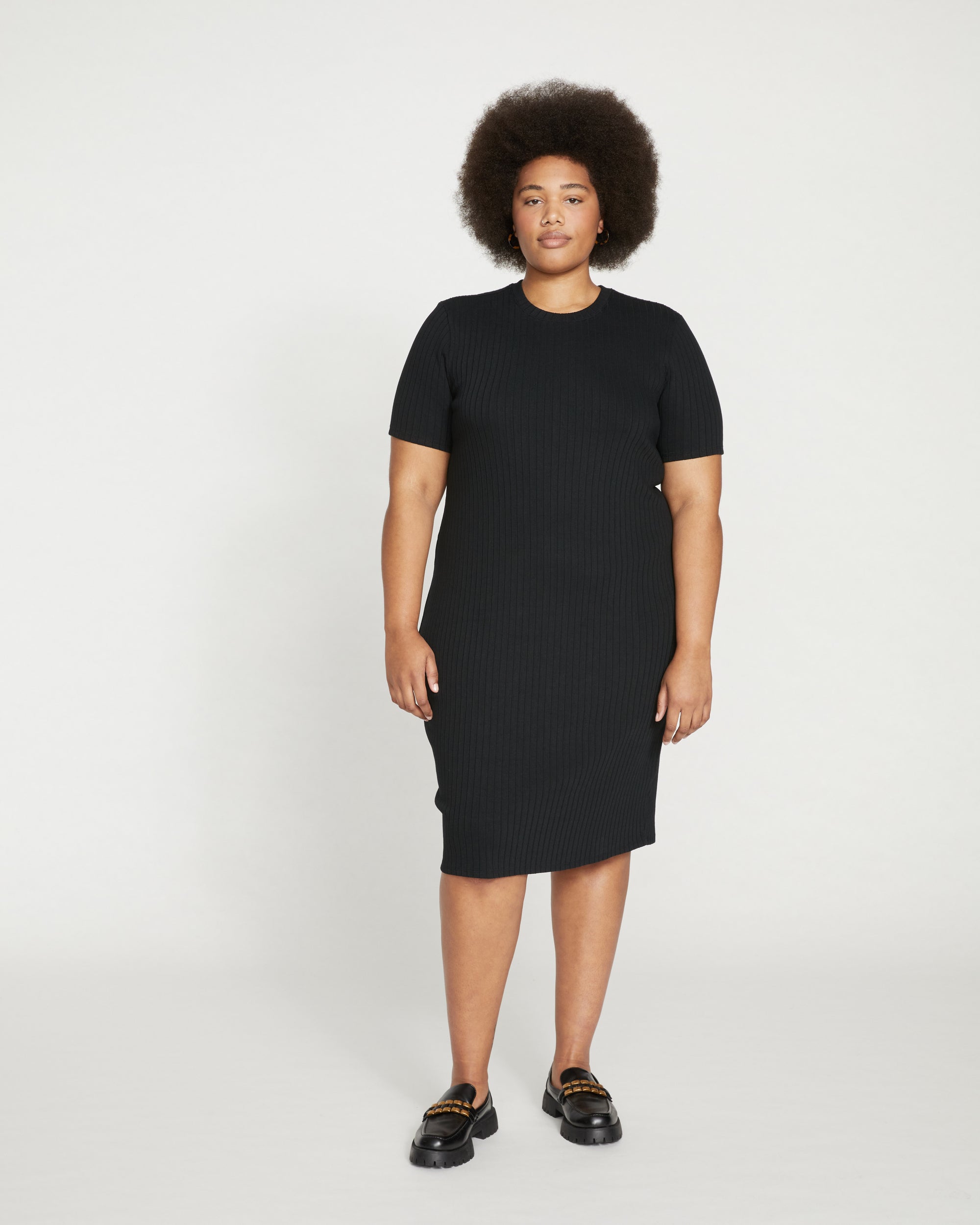 Aspen Rib T-Shirt Dress - Black