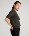 Woman wearing Savvy Fine Knit Sweater Top - Graphite from Overstock Sale