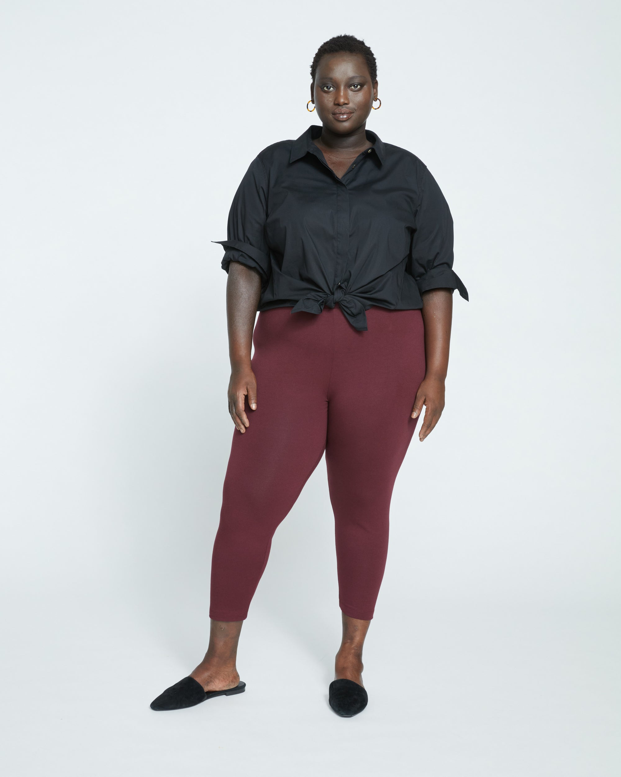 Woman wearing Elbe Stretch Poplin Shirt Classic Fit - Black from Overstock Sale