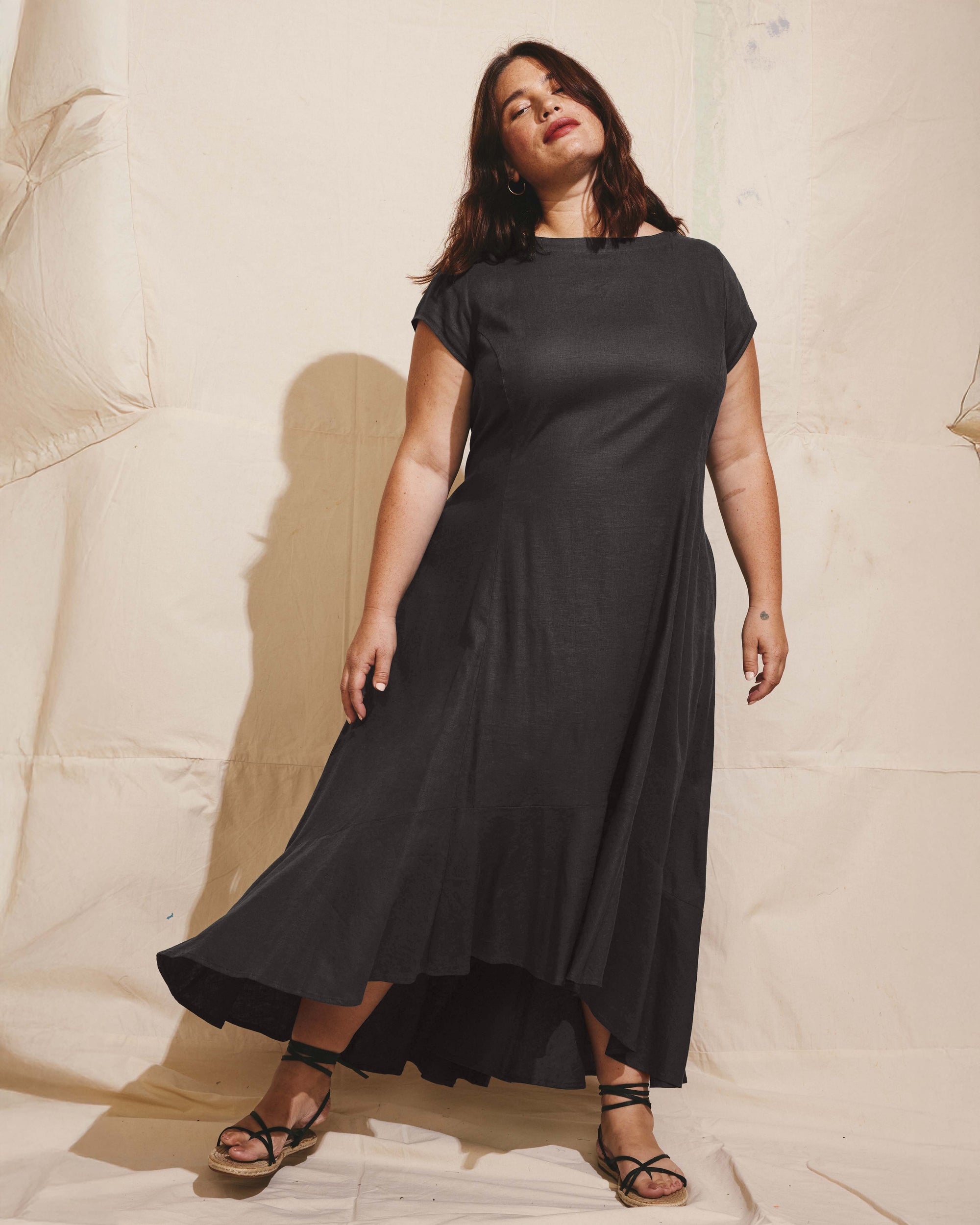 Universal Standard Women's Sunset Cap Sleeve Linen Blend Dress - Black