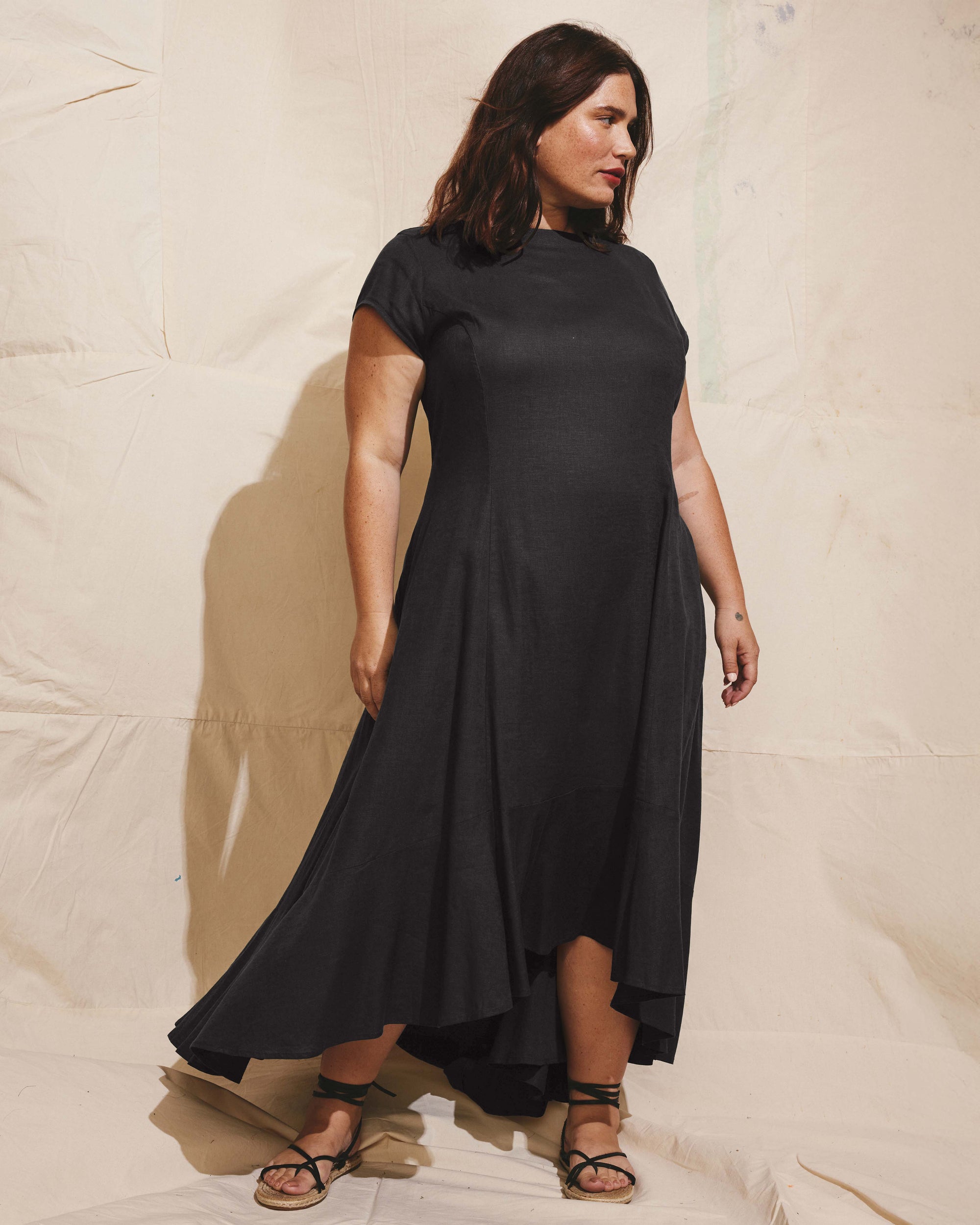 midi linen dress Linen Blend Sleeveless Light Blue Midi Dress main image 0