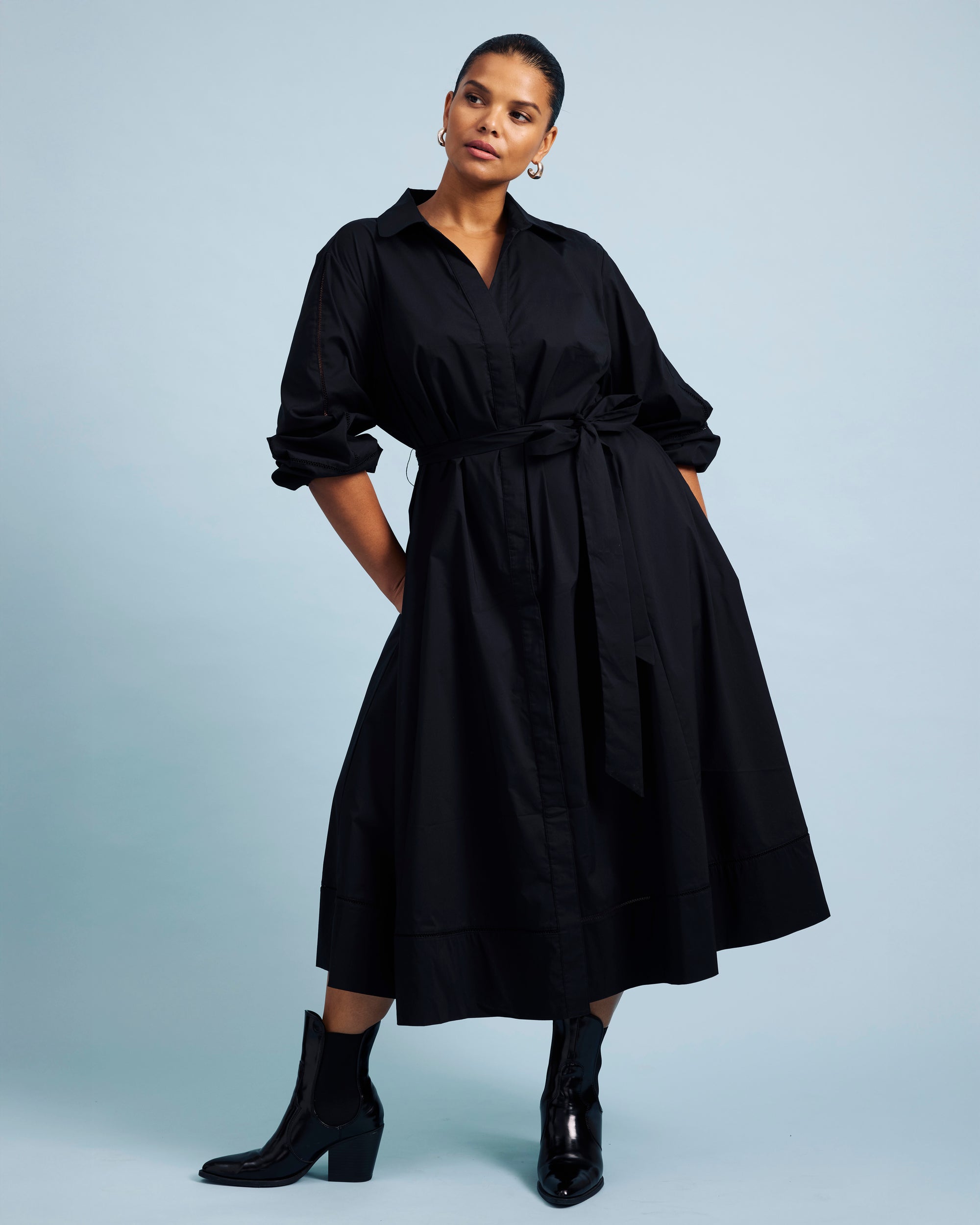 Claire Stretch Poplin Shirtdress - / Black- Size2XS Claire Stretch Poplin Shirtdress - / Black- Size2XS