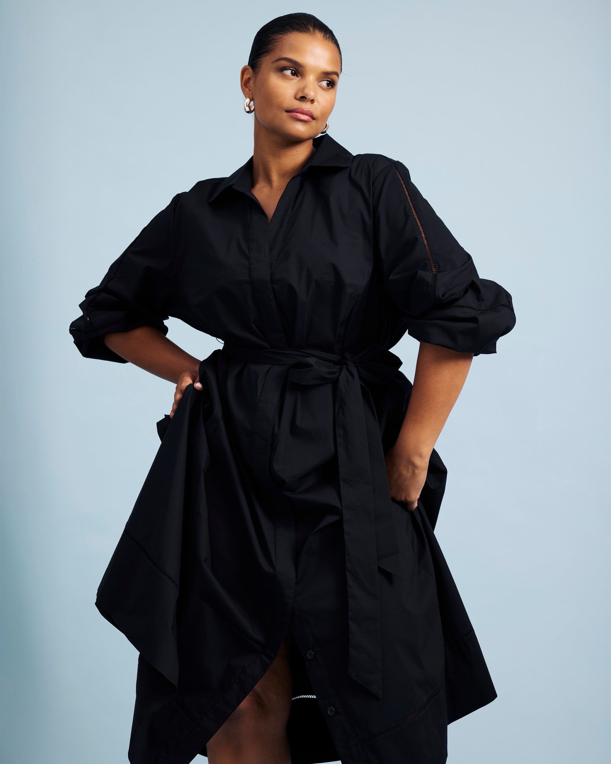 black shirt dress Claire Stretch Poplin Shirtdress - / Black- Size2XS