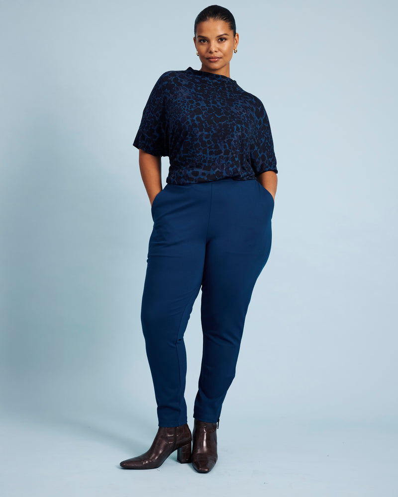 Petra Liquid Jersey Top - Deep Teal Animal Print