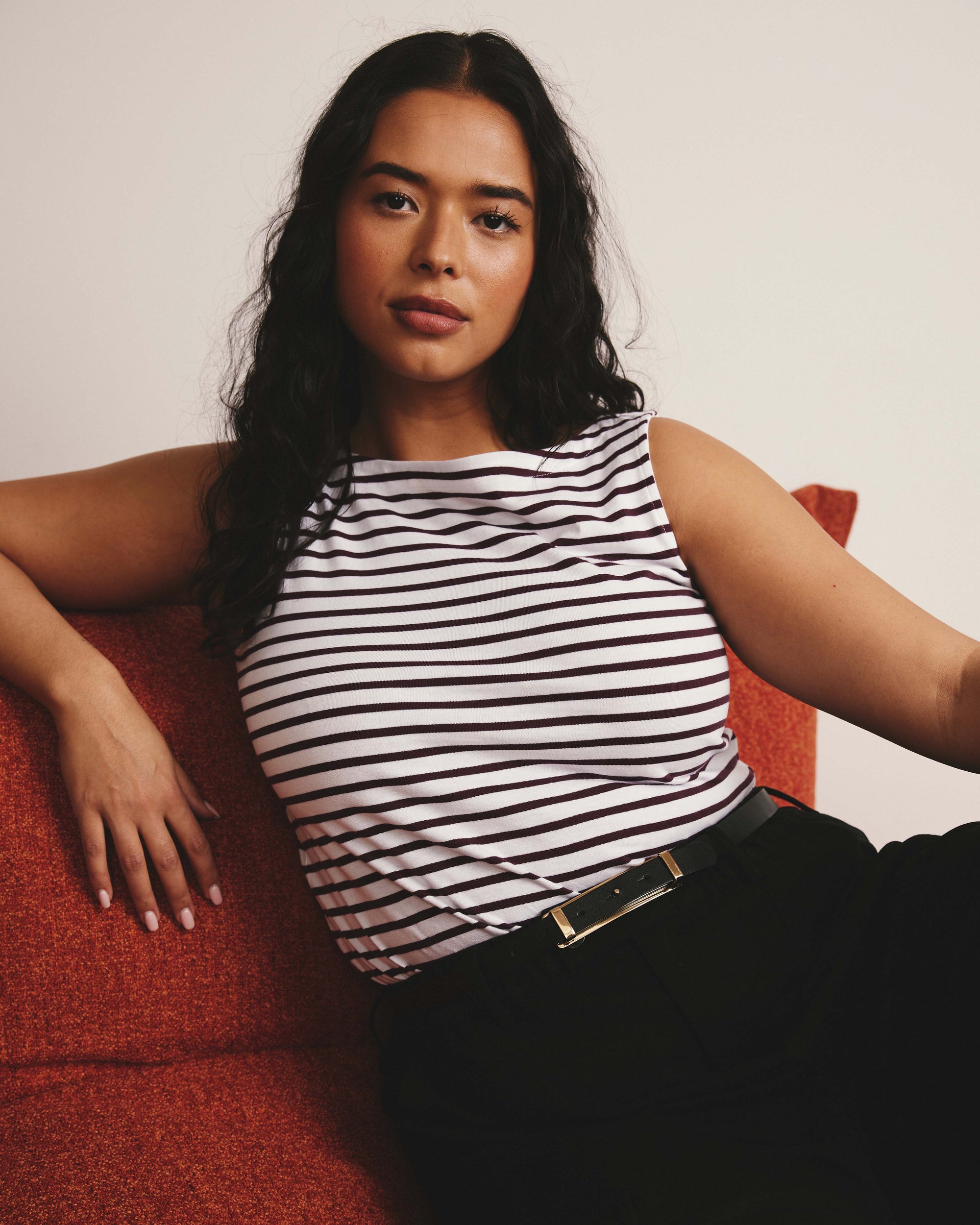 Noyack Breton Stripe Boatneck Tank - White/Gamay Stripe