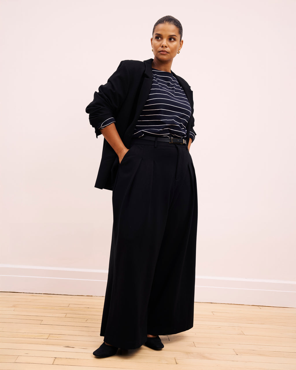 slim fit dress slacks Wide-Leg Trouser in Buttersmooth | Black main image 0