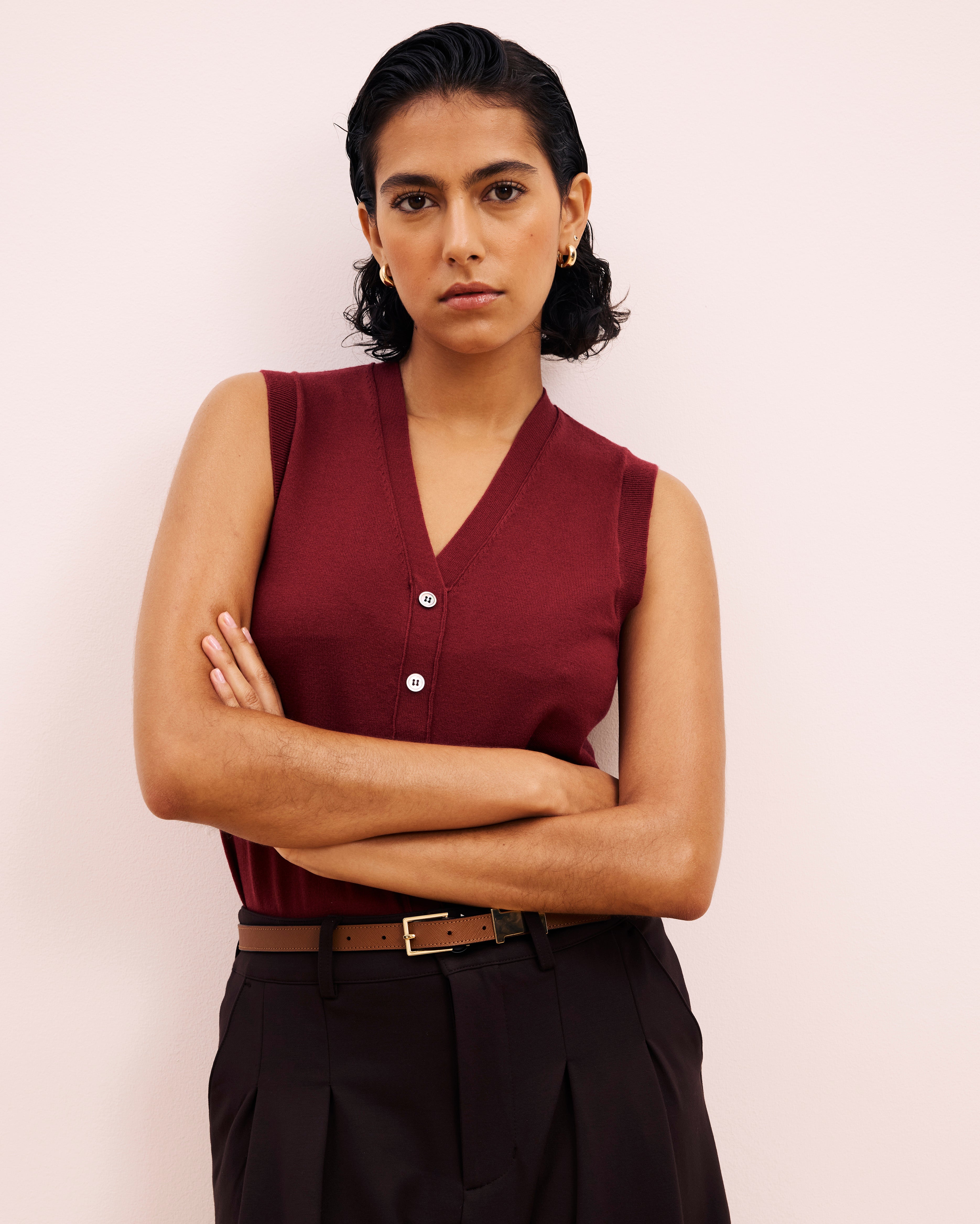 Savvy Fine Knit Cardigan Vest - Red Geranium – Universal Standard