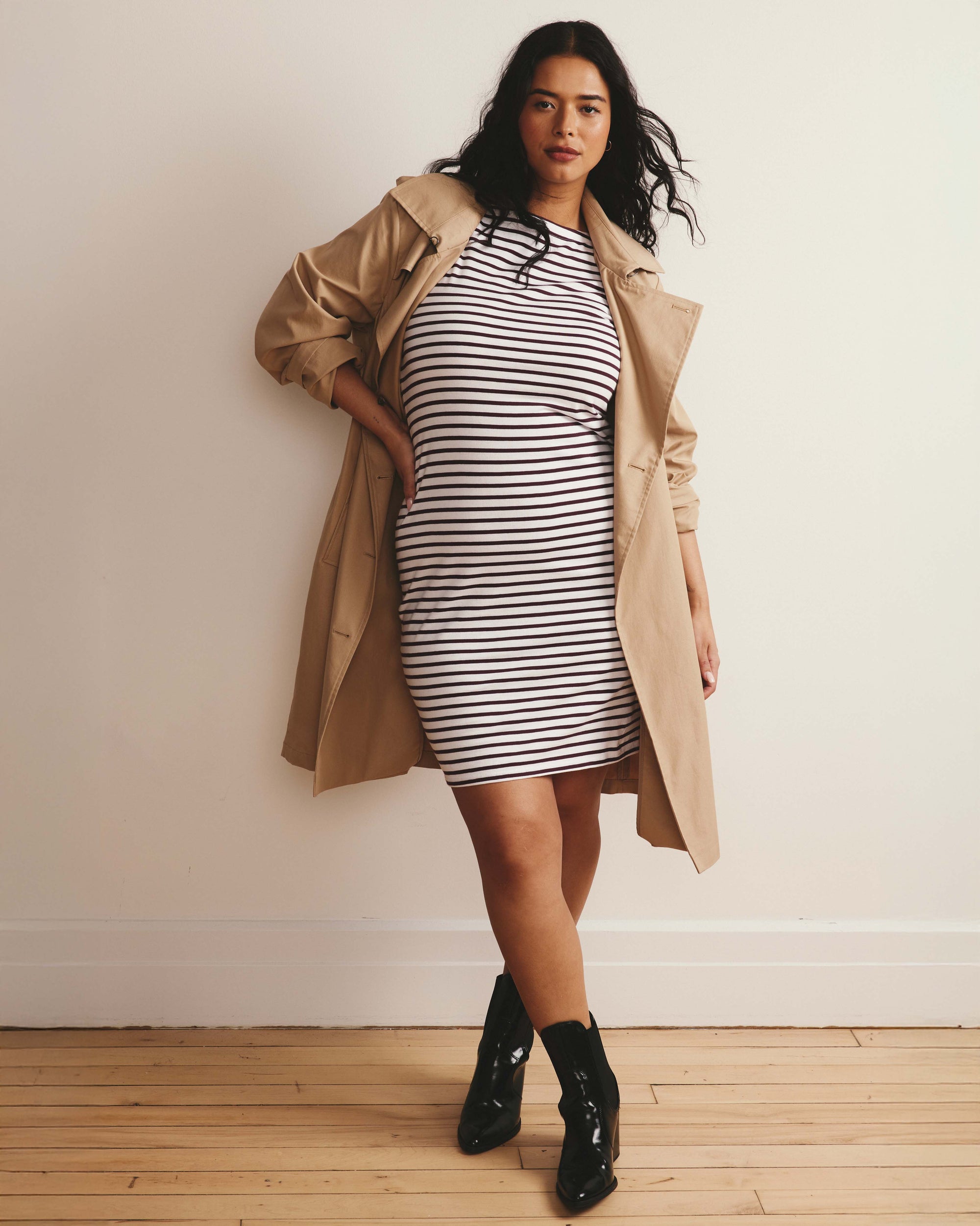 Belle Breton Stripe Jersey Dress - White/Gamay Stripe