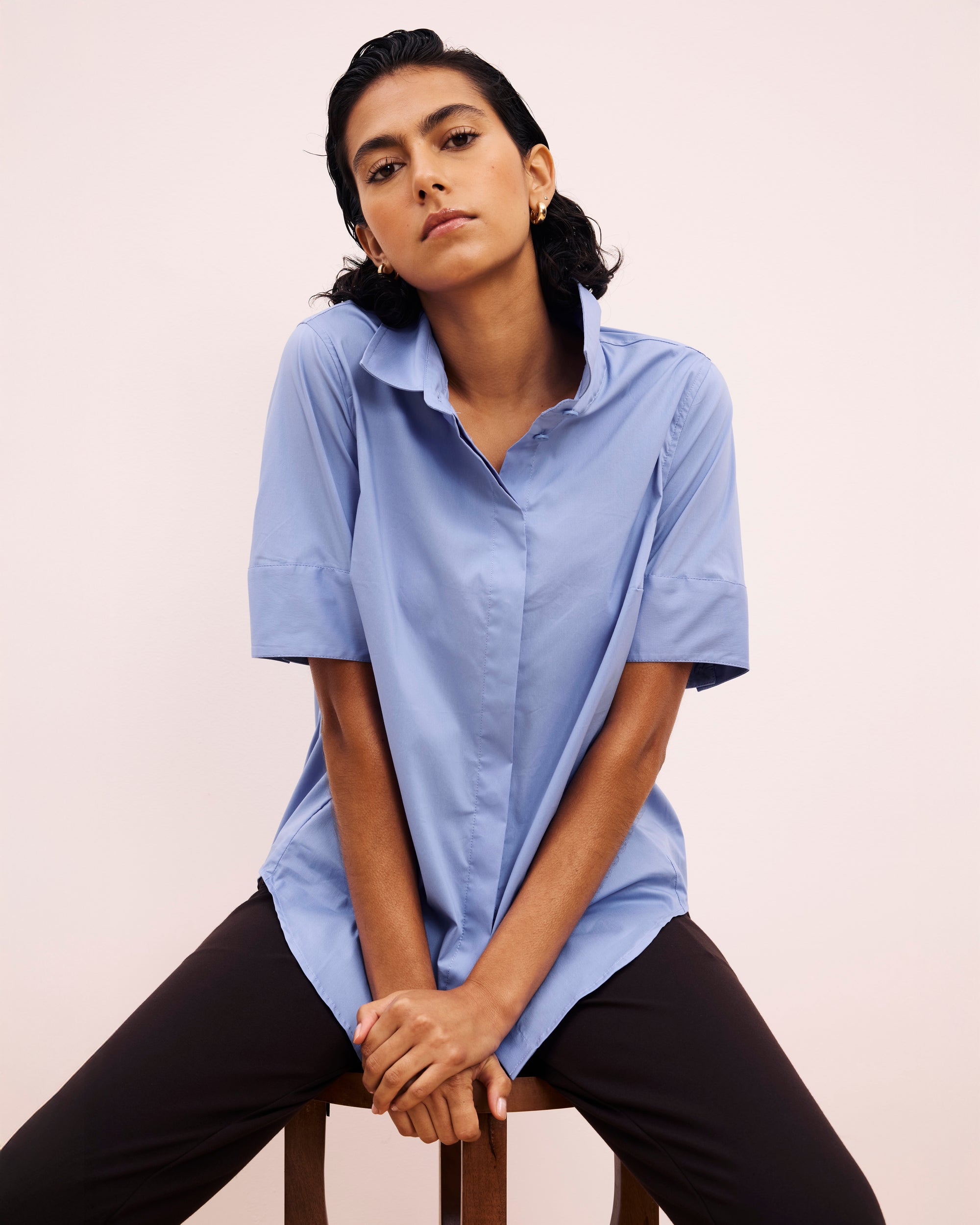 Elbe Stretch Poplin Short Sleeve Shirt - Soft Blue Universal Standard Elbe Stretch Poplin Short Sleeve Shirt - Soft Blue Universal Standard