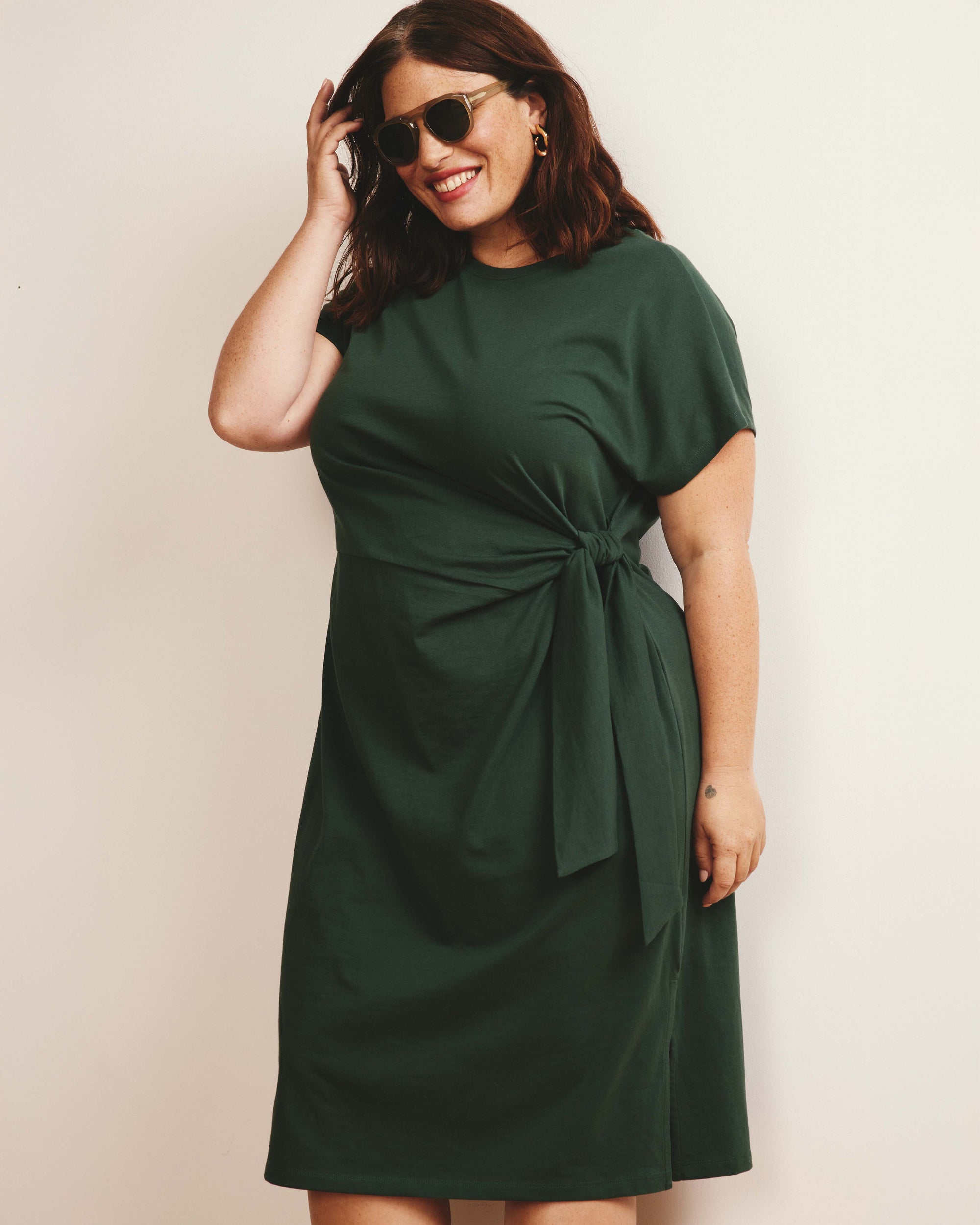 Crescent Breton Stripe Knot Dress - Solid Conifer | Plus Size & Straight Size Women's Fashion | Universal Standard