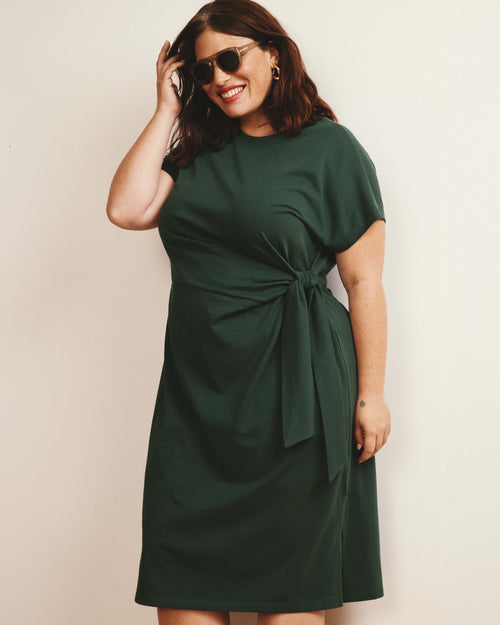 Crescent Breton Stripe Knot Dress - Solid Conifer | Plus Size & Straight Size Women's Fashion | Universal Standard