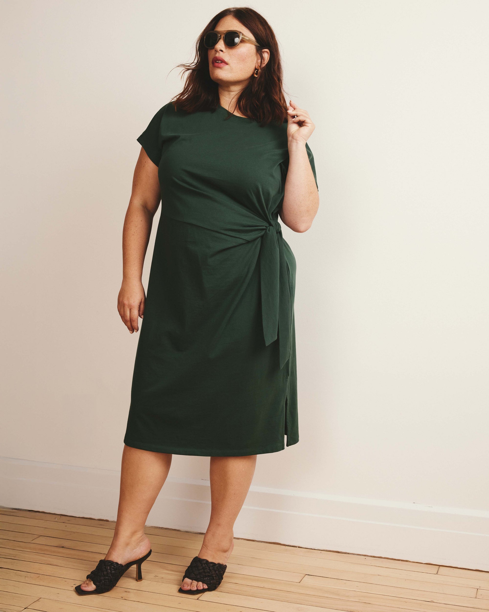 Crescent Breton Stripe Knot Dress - Solid Conifer | Plus Size & Straight Size Women's Fashion | Universal Standard