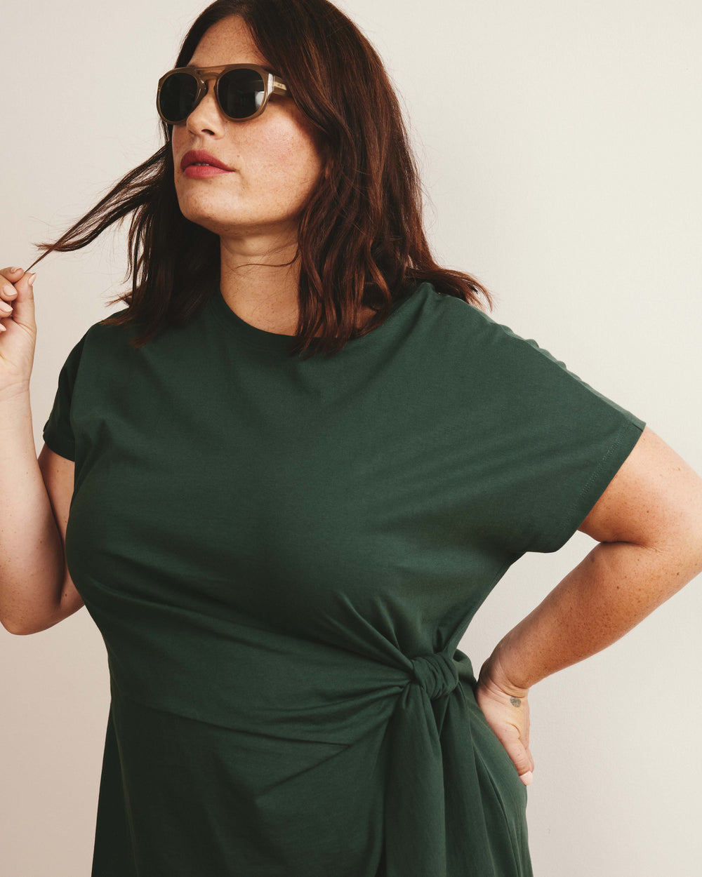 Crescent Breton Stripe Knot Dress - Solid Conifer