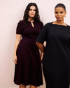 Envelope Neck Ponte Dress - Slate Pinstripe