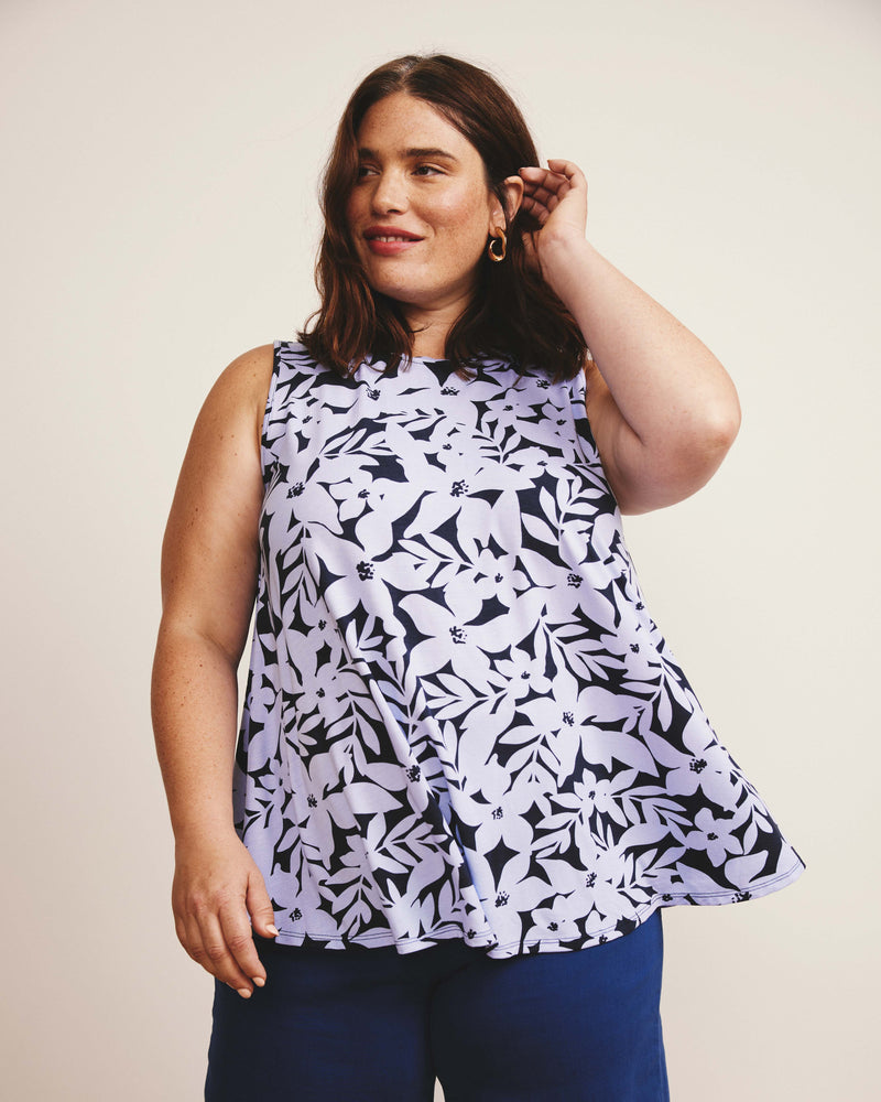 Heatwave Divine Jersey Flared Tank - Petal Palette Print in Jacaranda